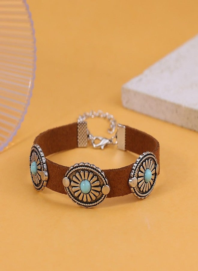 ANGLEQUEEN Western Bracelet for Women Country Concert Outfits Bohemian Vintage Red Black Turquoise Bracelets Cowgirl Cowboy Country Bracelet Boho Bracelets Accessories (Brown-Green) - Image 4